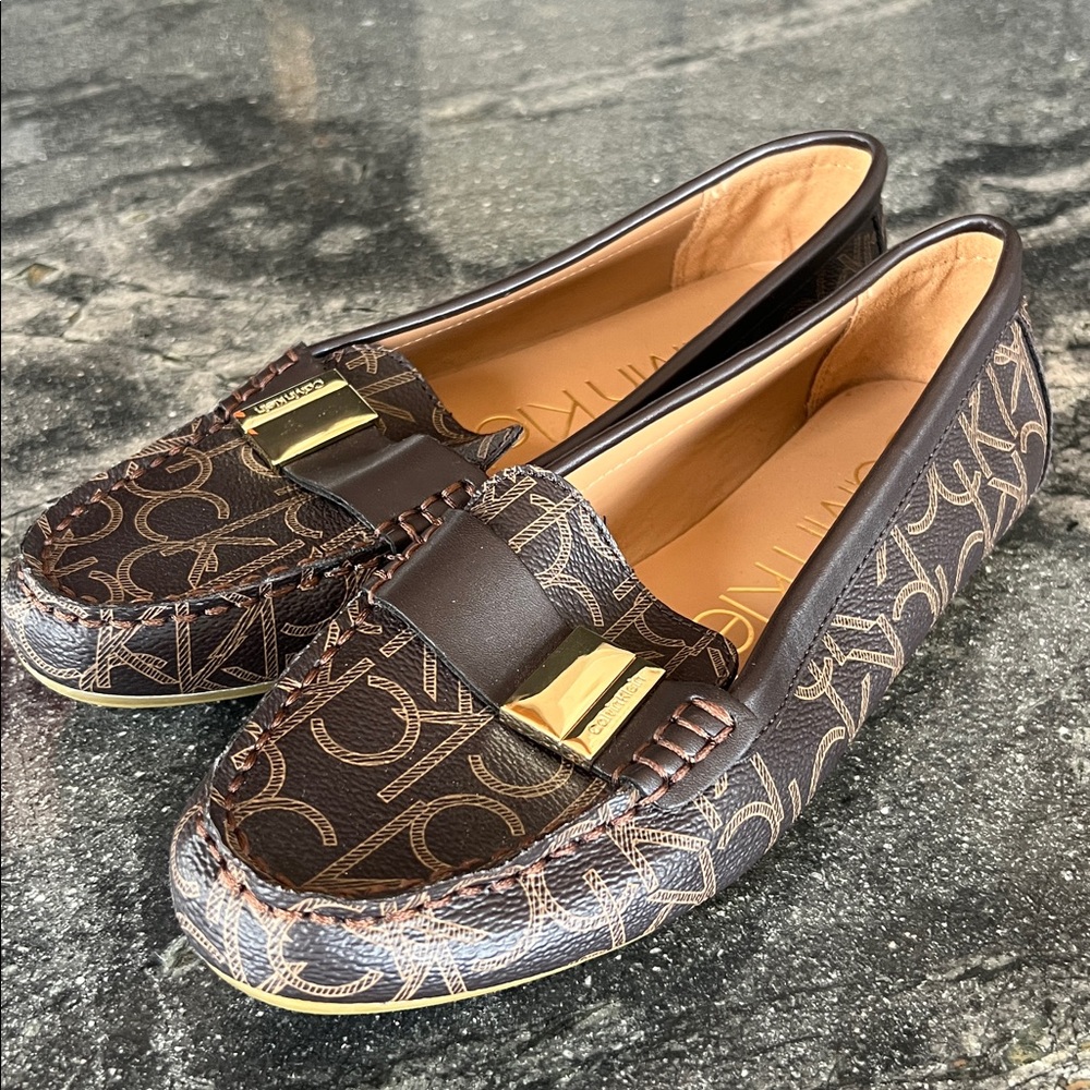 CALVIN KLEIN Womens Brown Moc Toe Lisa Round Toe Slip On Loafers Shoes 7 M